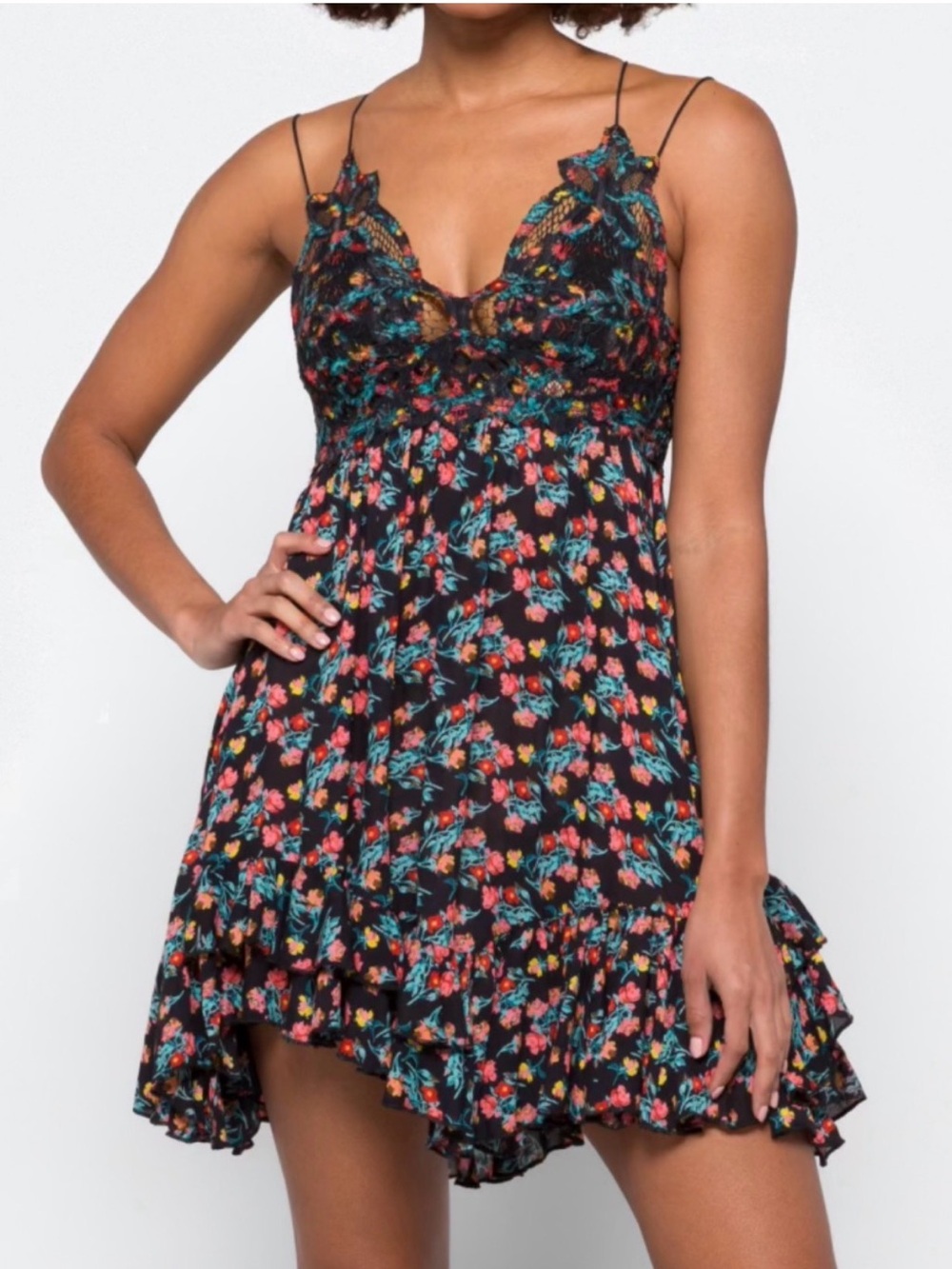 Free People Adella Slip Dress Black Floral